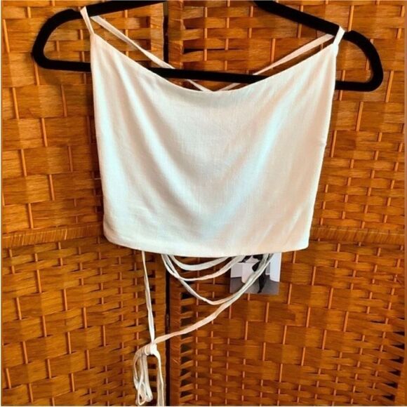 Naked Wardrobe NWT Laced Up Linen Top in White Size L - Picture 8 of 10
